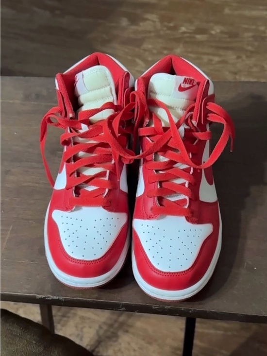 Nike Shoes - Nike Red and White Mid-Top Sneakers